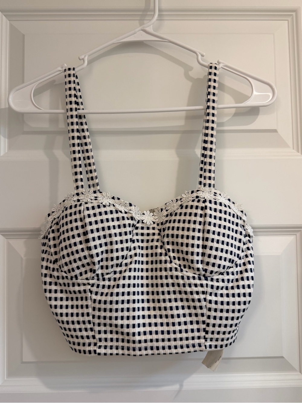 MINKPINK Navy & White Gingham Bustier Crop Top